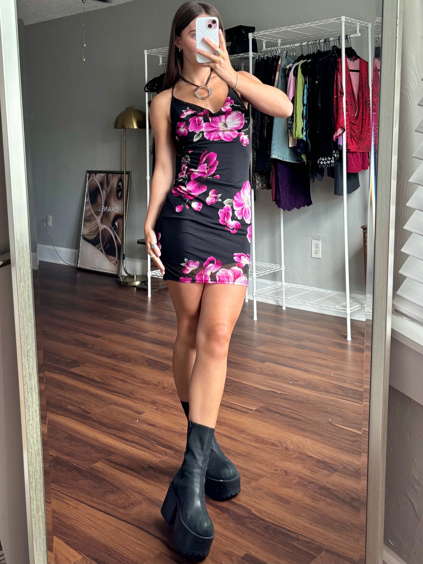 Mesh Floral Mini Dress | Size S