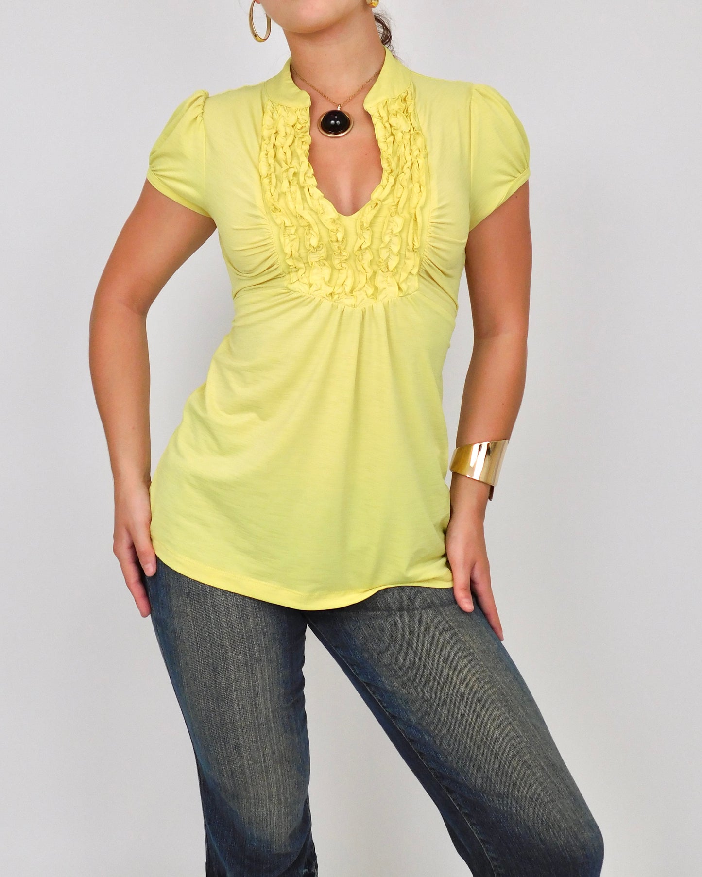 Y2K Yellow Tie Back Blouse | Size M