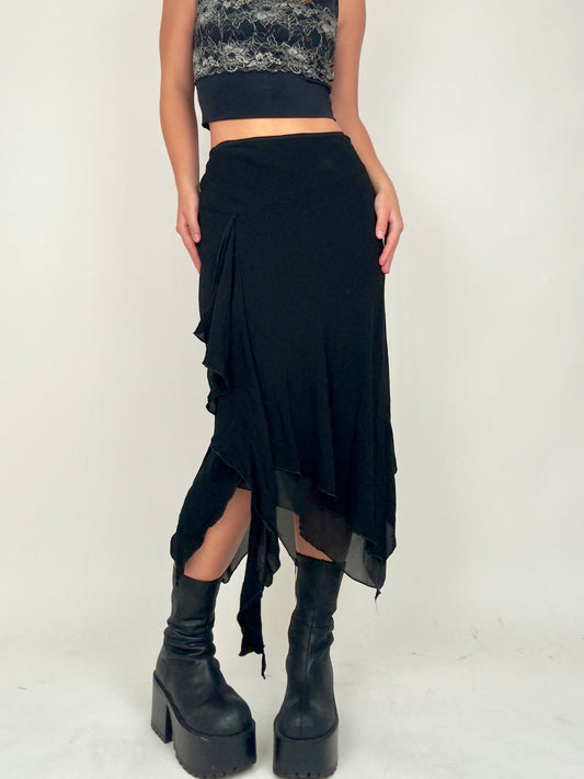 Black Asymmetric Midi | Size 32” waist