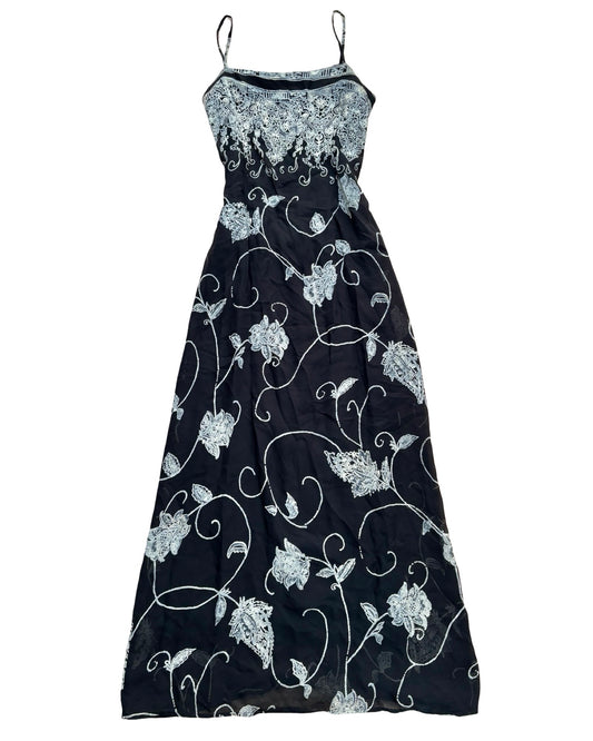 Black 90’s Floral Maxi Dress | Size M/L