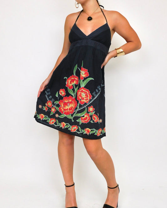 Y2K Flower Halter Mini Dress | Size M