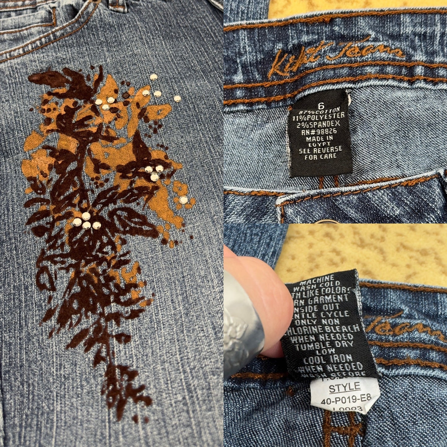 Brown Floral Detail Jeans | Size 27” waist