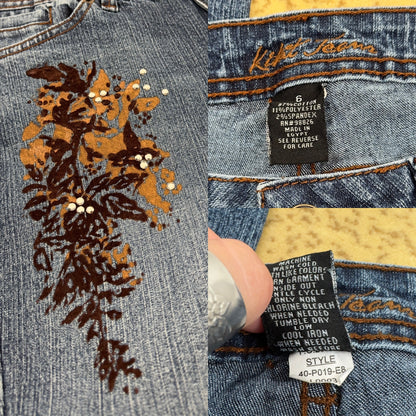 Brown Floral Detail Jeans | Size 27” waist