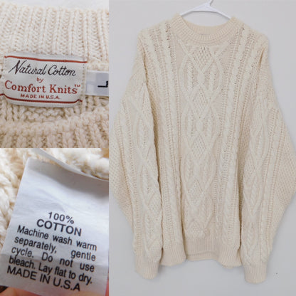 Vintage Cream Knit Sweater | Size L