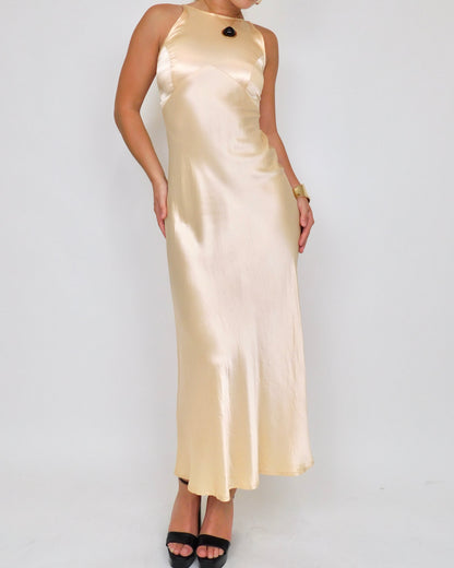 Vintage Cream Open Back Gown | Size 2
