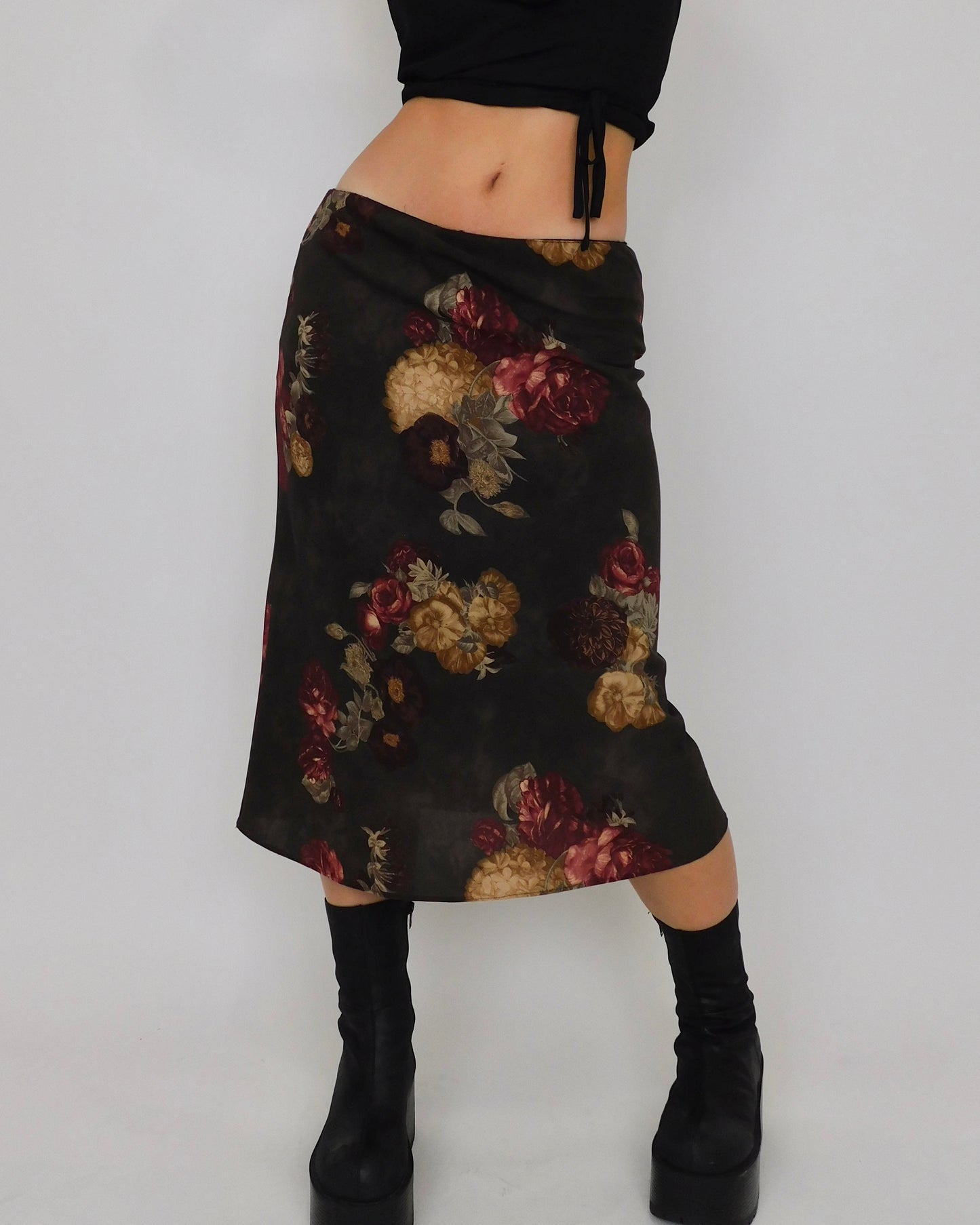 90’s Brown Floral Midi Skirt | Size 4