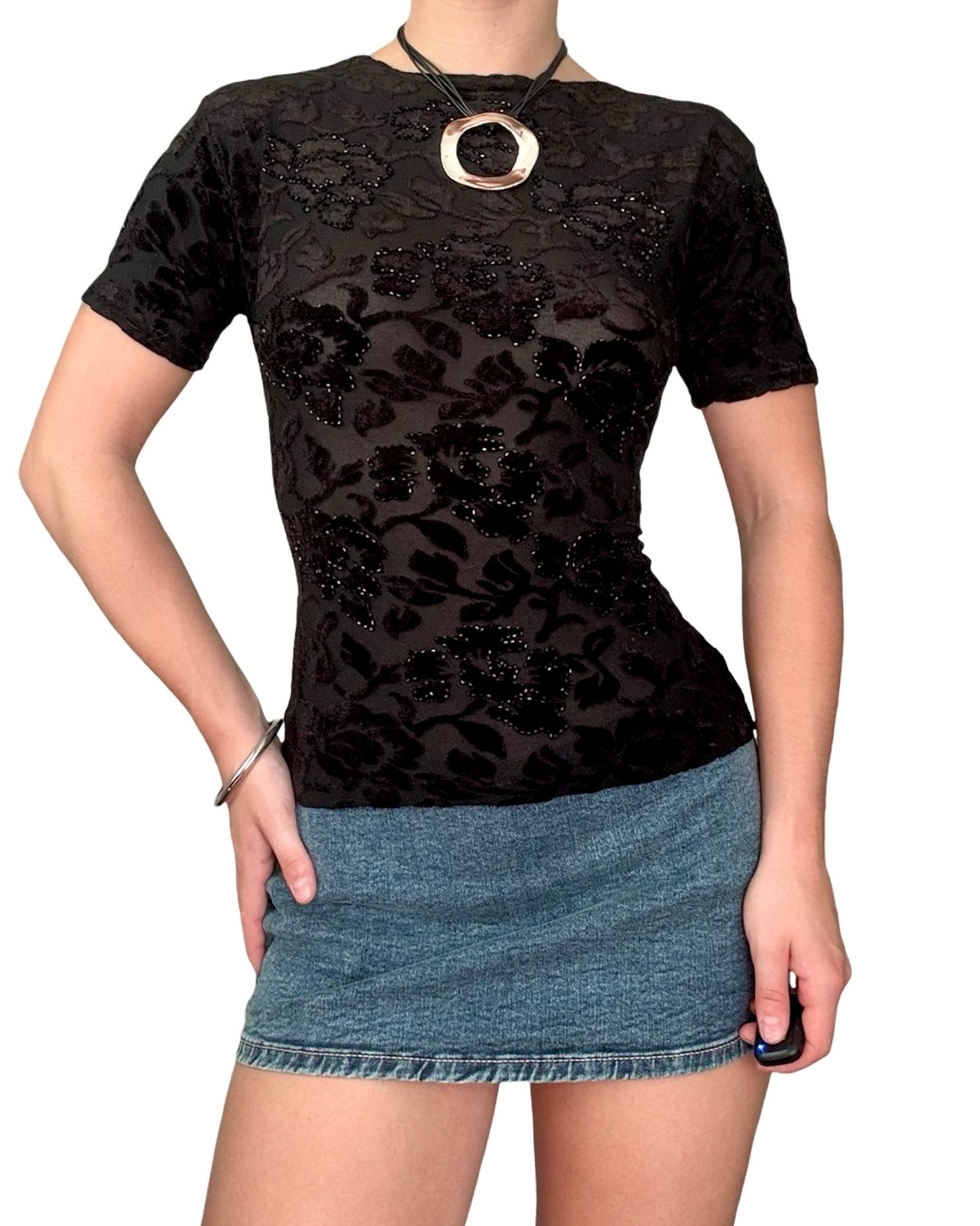 Beaded 90's Mesh Top | Size M
