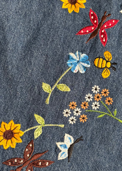 Floral Denim Overalls | Size M