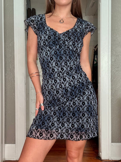 Mesh 90's Lace Print Dress | Size M