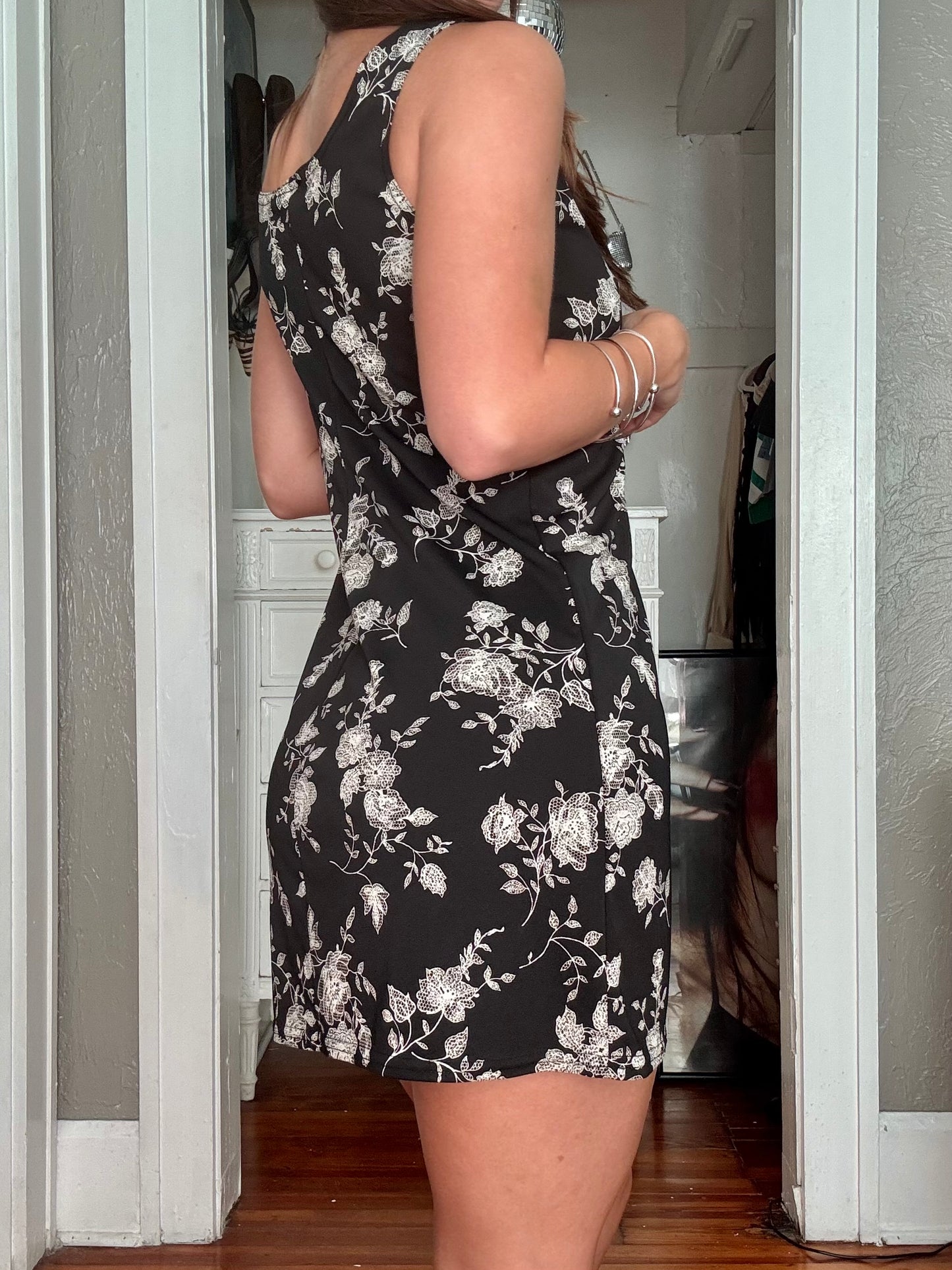 Black 90's Floral Dress | Size S