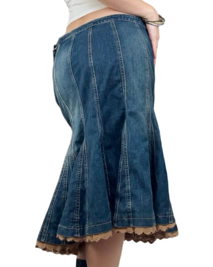 Kikit 00's Lace Hem Denim Midi Skirt | Size 31" Waist