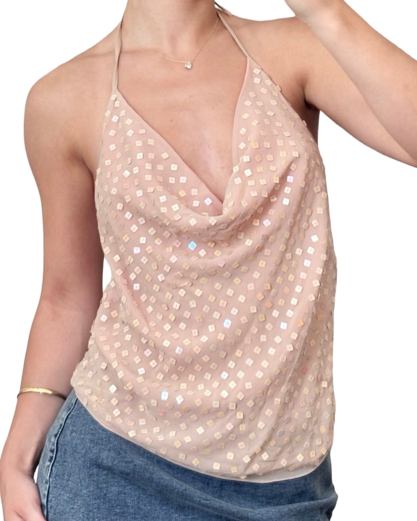 Sequin 00's Backless Halter Top | Size S