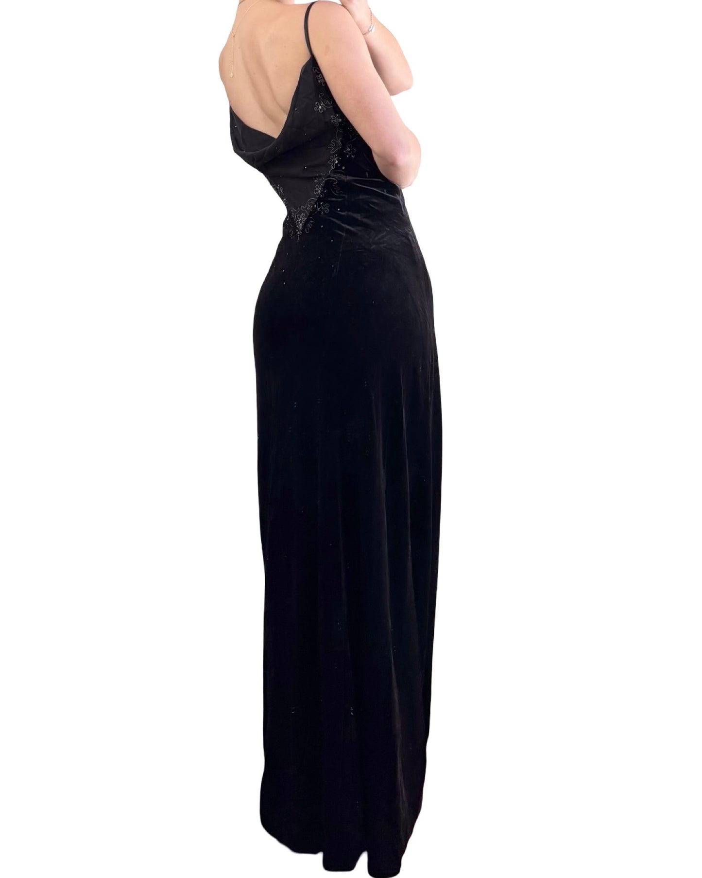 Dave & Johnny 90's Velvet Drop Back Maxi Dress | Size L/XL