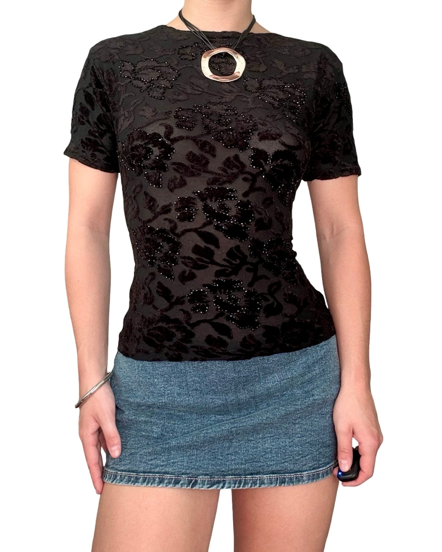 Beaded 90's Mesh Top | Size M