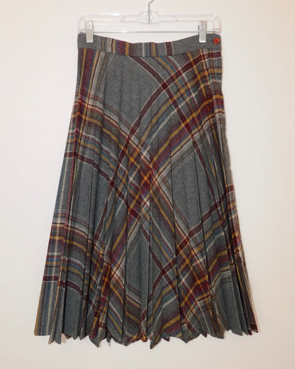 Vintage Burgundy Plaid Midi Skirt | 28” waist