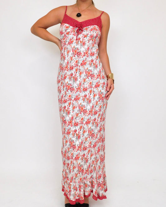 Vintage Red Floral Maxi Dress | Size 16