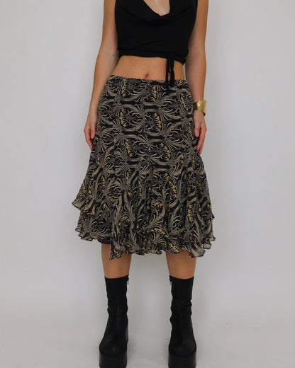 Ruffled Silk Midi Skirt | Size 4