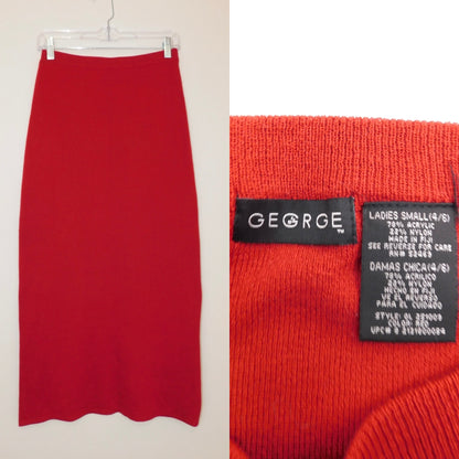 90’s Red Knit Maxi Skirt | Size S
