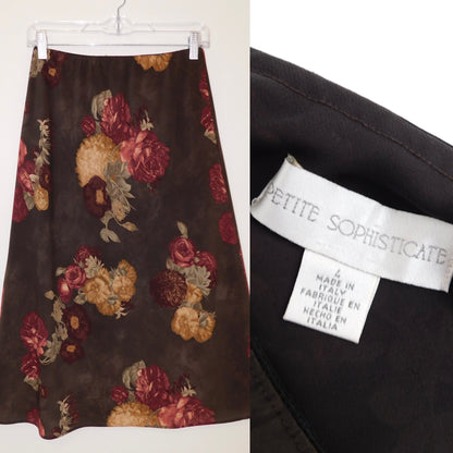 90’s Brown Floral Midi Skirt | Size 4