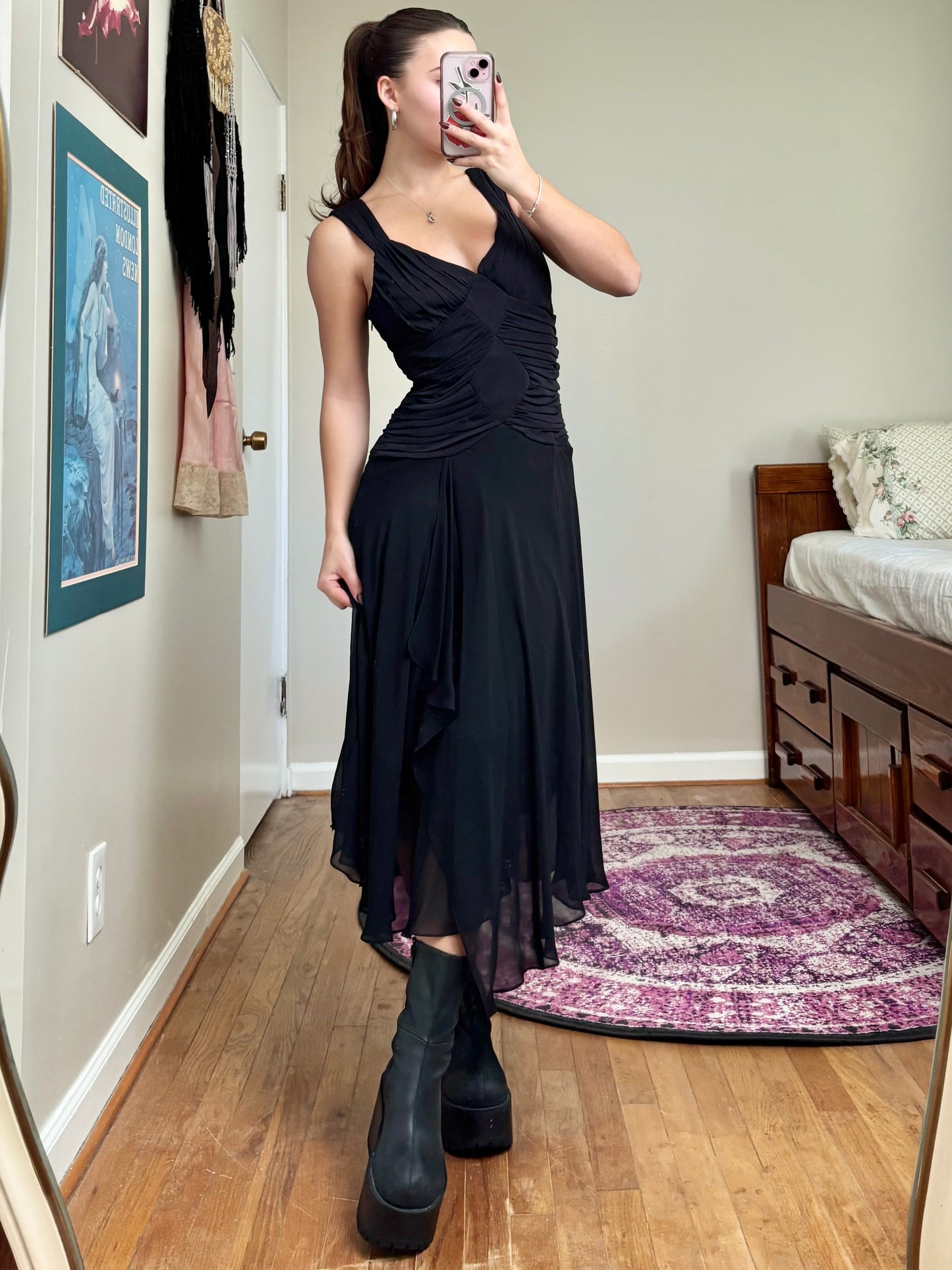 Sangria 00's Mesh Asymmetric Dress | Size M