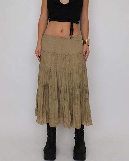 Y2K Tan Tiered Maxi Skirt | Size M
