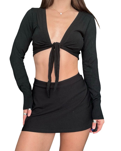 Black 00's Tie Front Cardigan | Size S