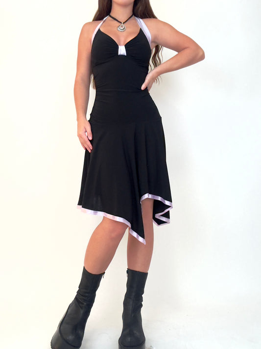 Black Asymmetric Halter Midi | Size S