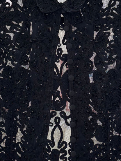 Hunza 90's Beaded Mesh Button Top | Size M