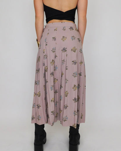 Vintage Floral Pleated Maxi Skirt | 28” Waist