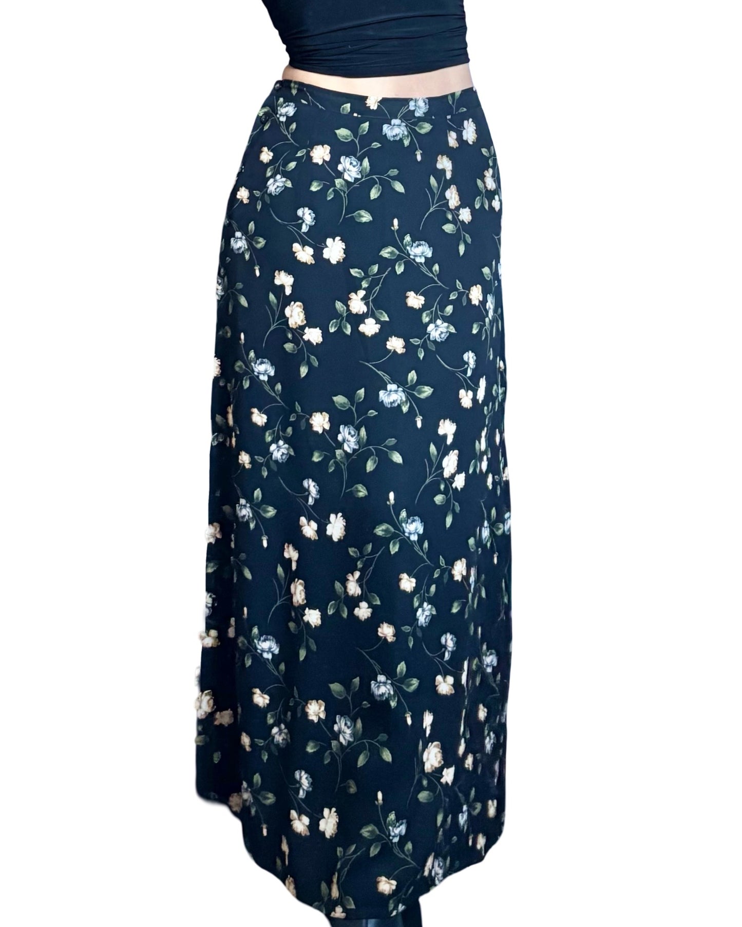 Floral 90’s Button Maxi Skirt | Size 27” waist