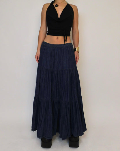 Vintage Tiered Denim Maxi Skirt | One Size