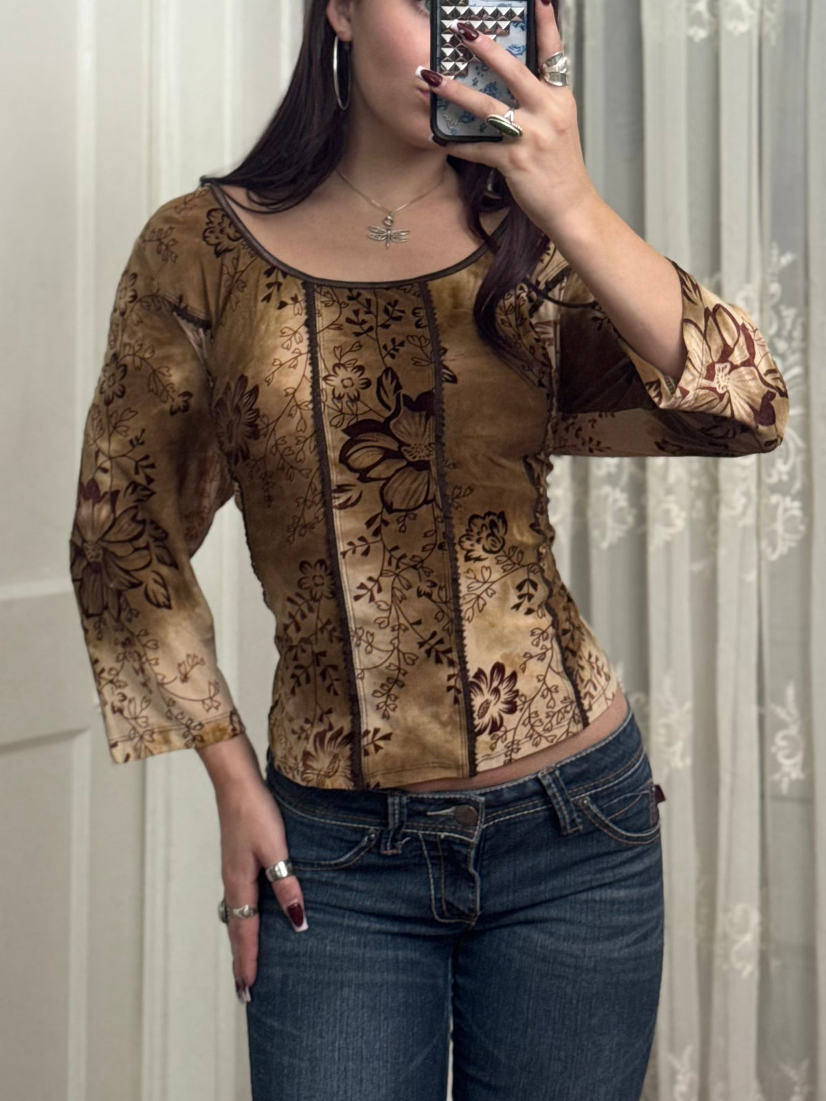 Y2K Velvet Print Top | Size L