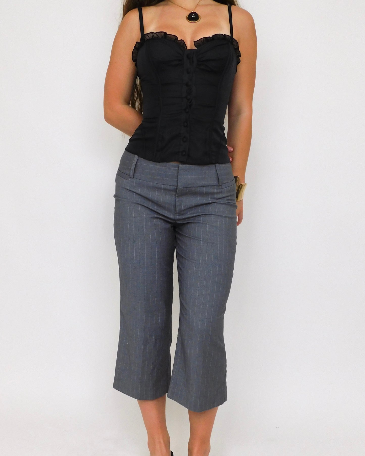 Grey Pinstripe Capris | Size 4