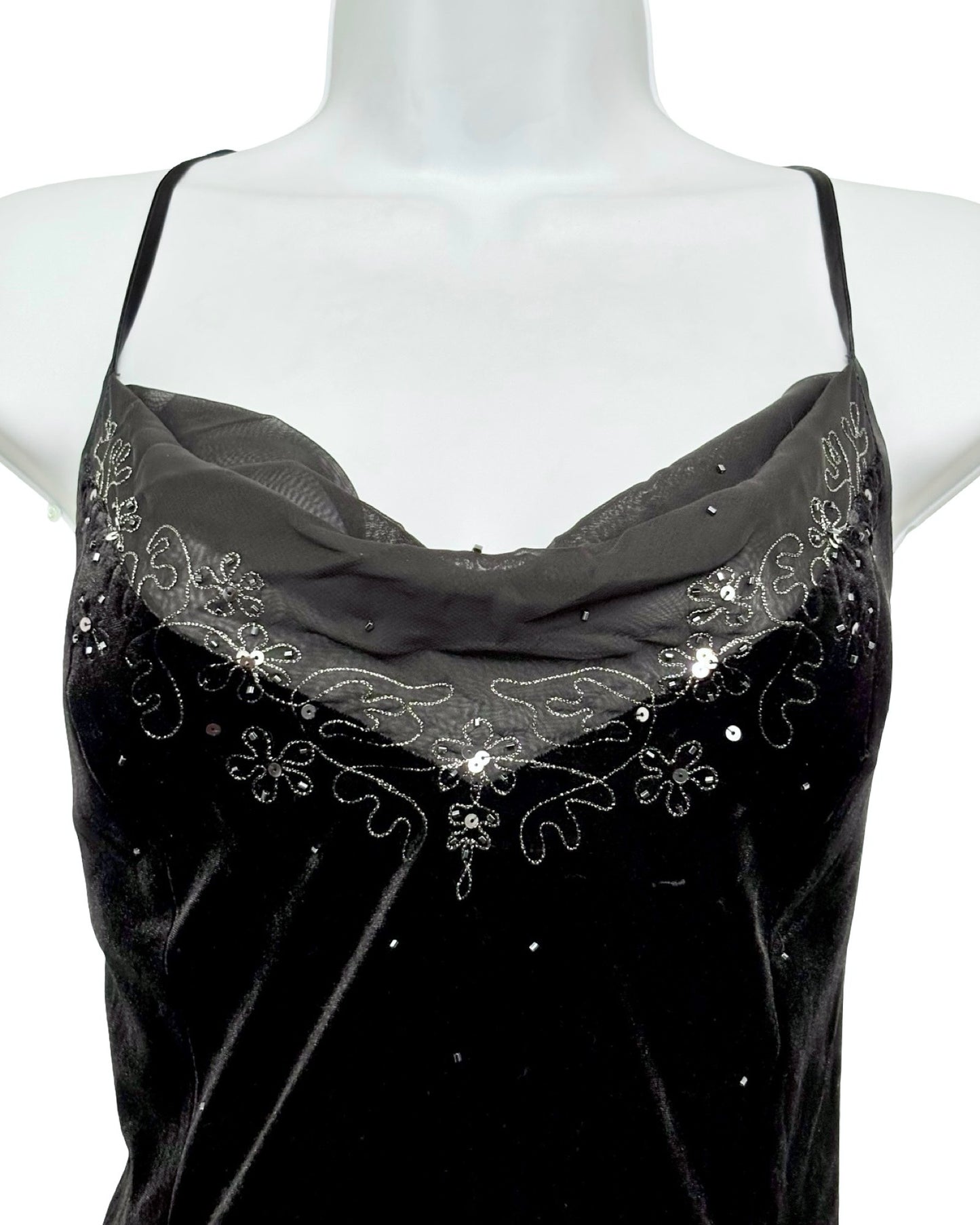 Dave & Johnny 90's Velvet Drop Back Maxi Dress | Size L/XL