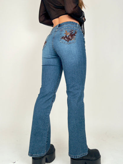 Brown Floral Detail Jeans | Size 27” waist