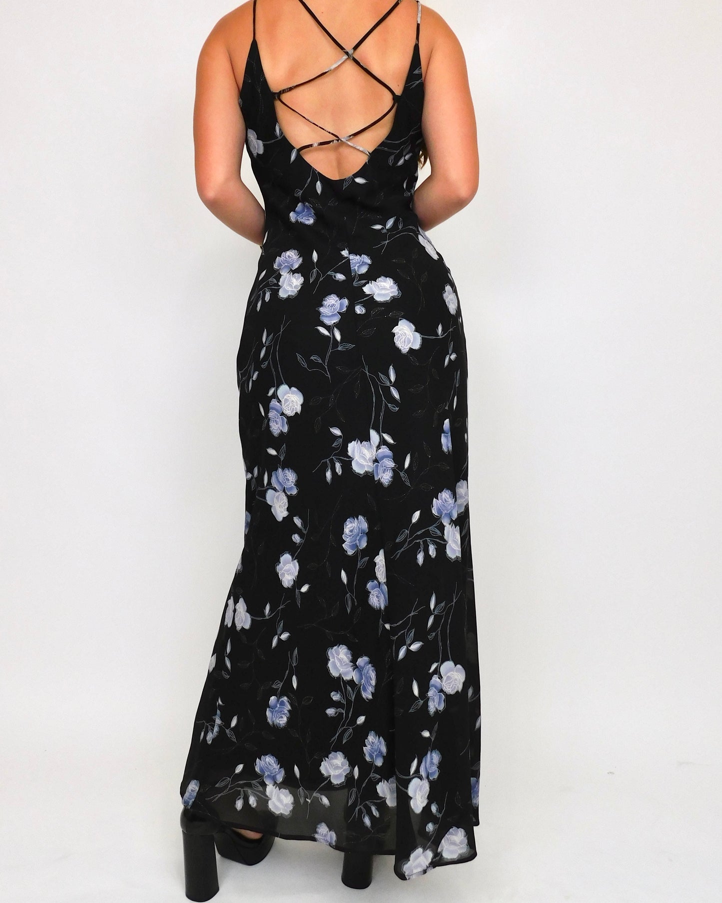 90’s Blue Floral Maxi Dress | Size 9/10