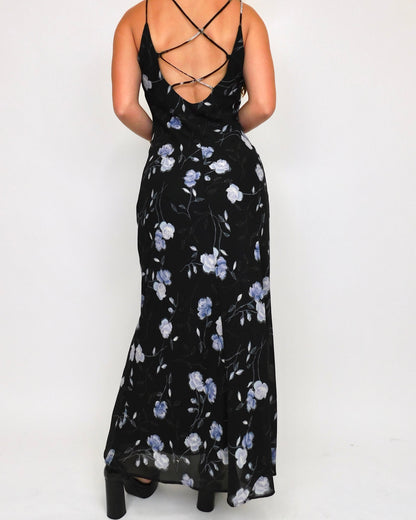 90’s Blue Floral Maxi Dress | Size 9/10