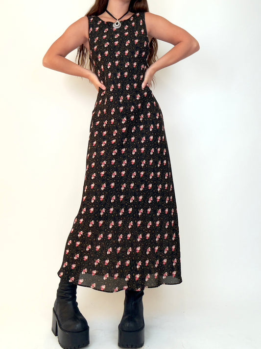 Black Floral Maxi Dress | Size M