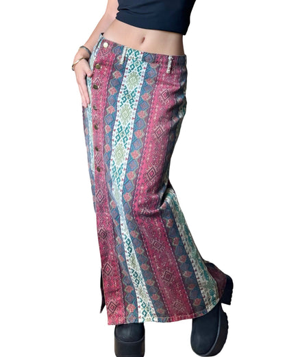 Vintage Printed Denim Skirt | 32” waist