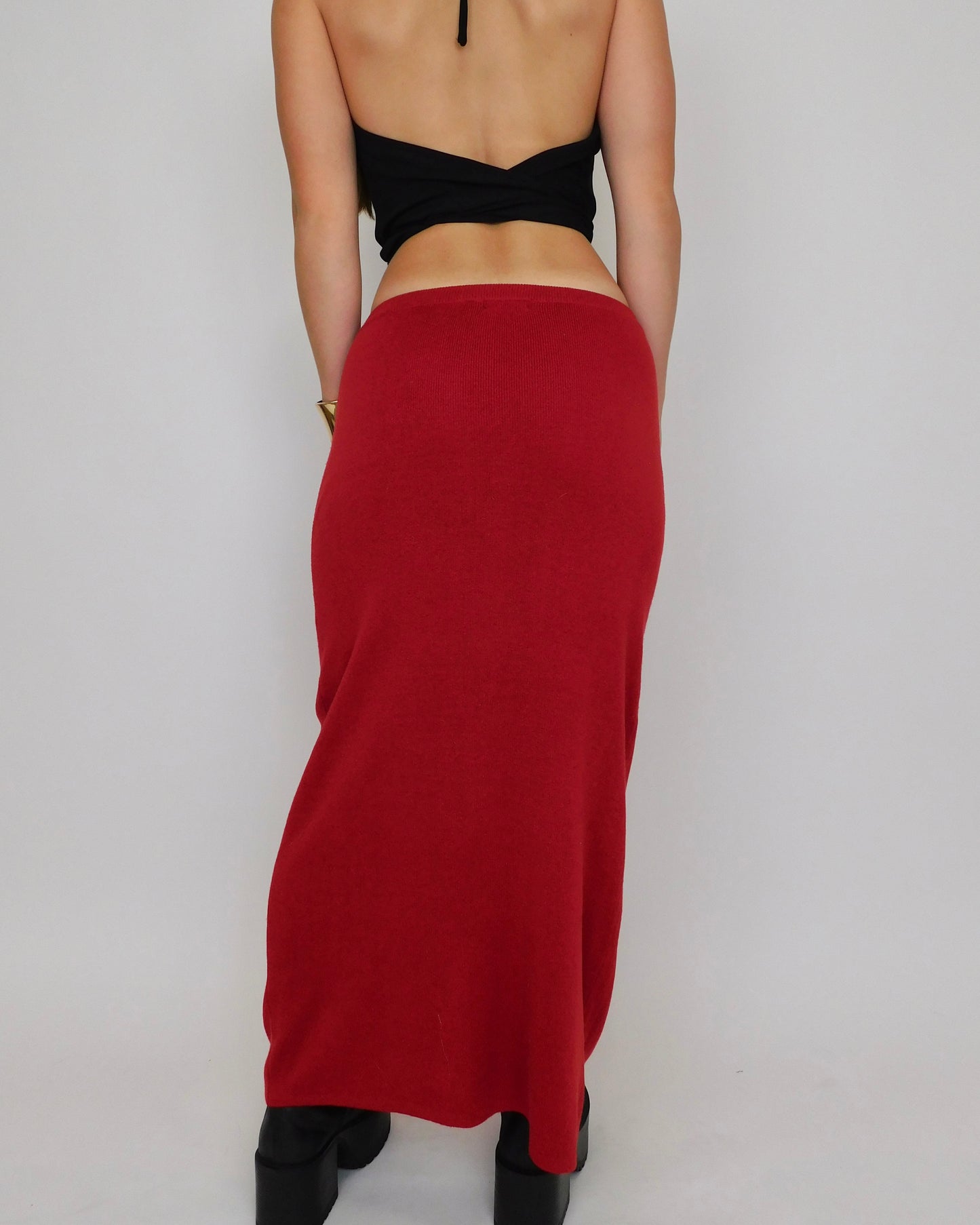 90’s Red Knit Maxi Skirt | Size S