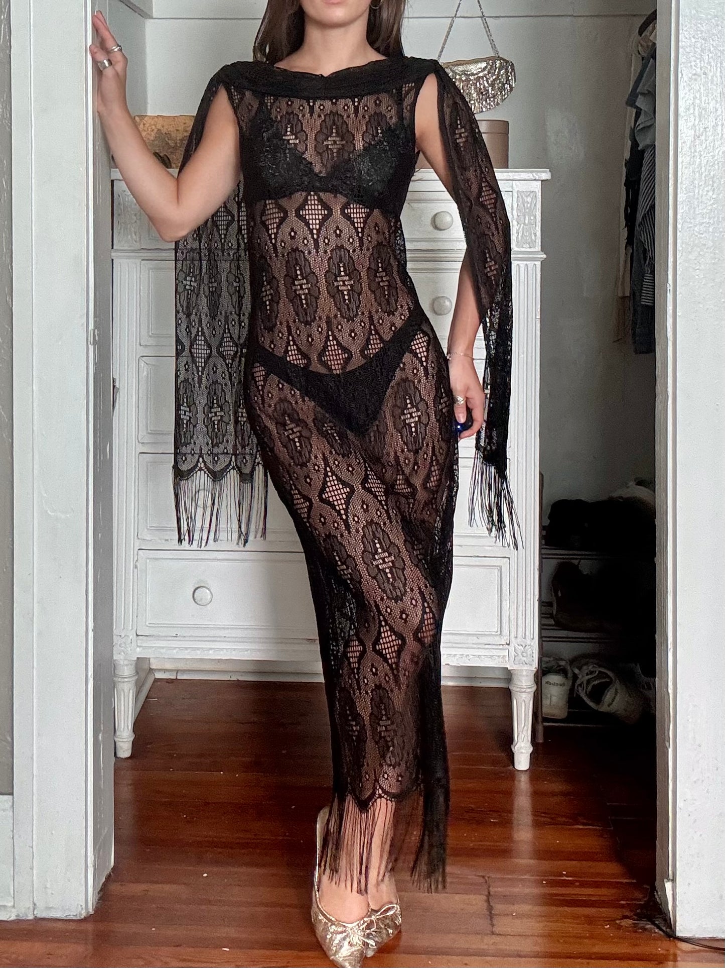 Lace 90's Fringe Dress | Size S