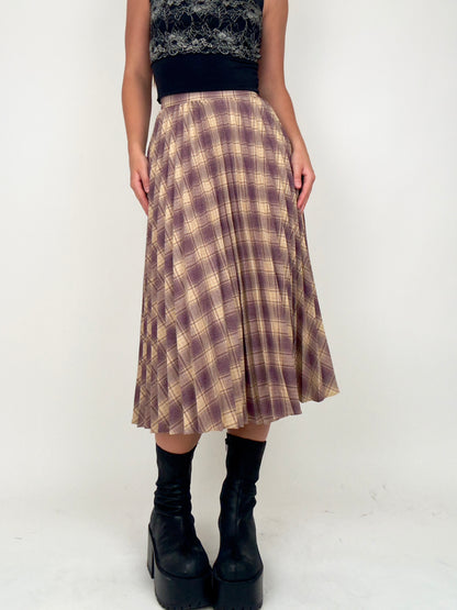 Pleated Plaid Midi | Size 24” waist