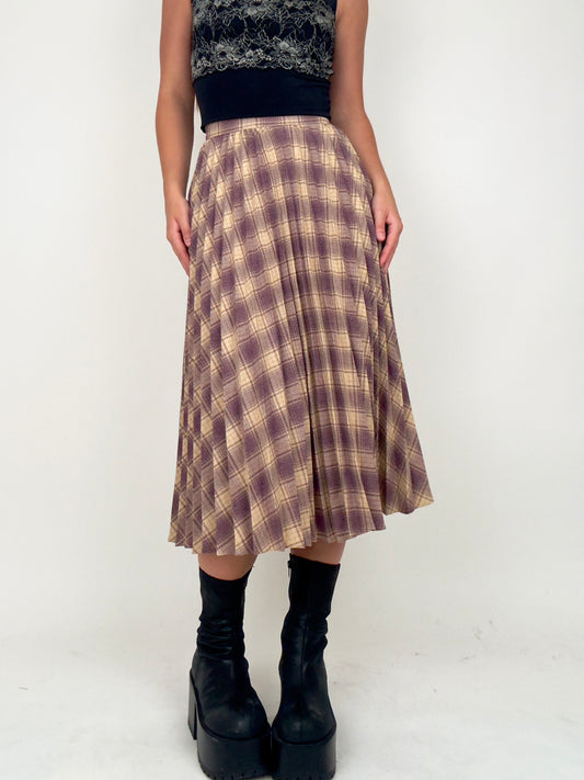 Pleated Plaid Midi | Size 24” waist