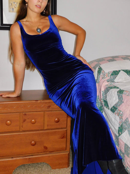 Niki Blue Velvet Gown | Size 2