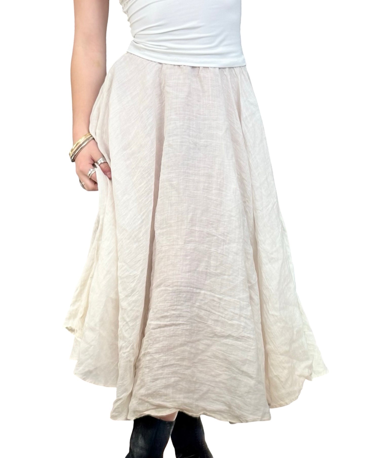 World 80's Linen Midi Skirt | Size 24" Waist