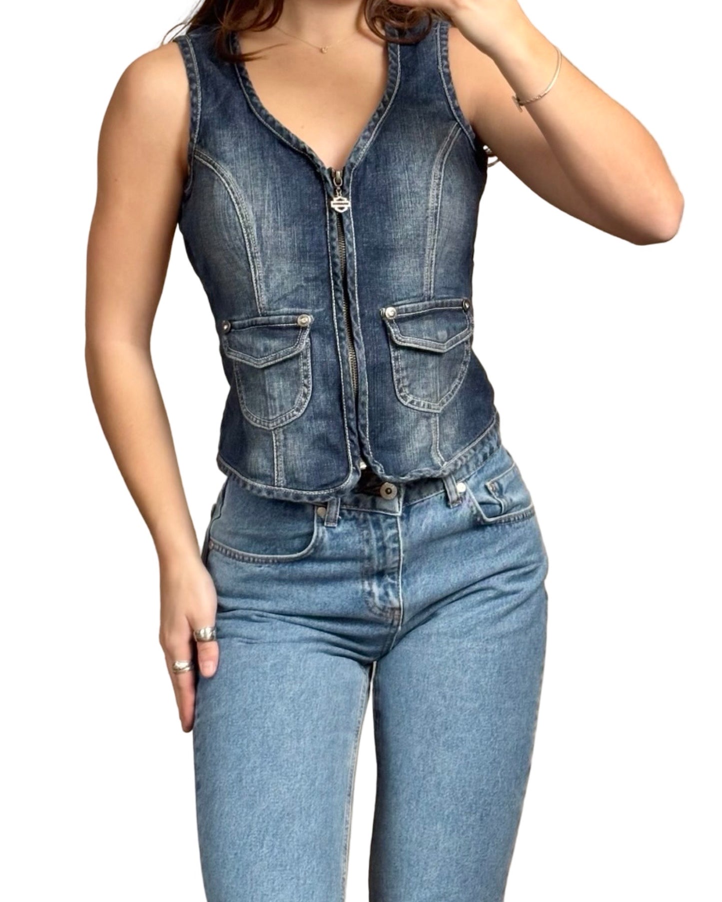 Harley 00's Denim Vest | Size S