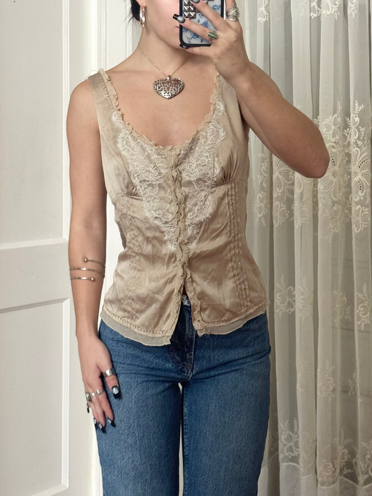 Y2K Silk Lace Top | Size M