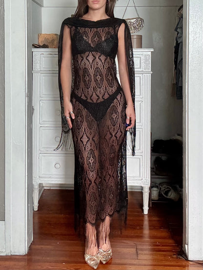 Lace 90's Fringe Dress | Size S