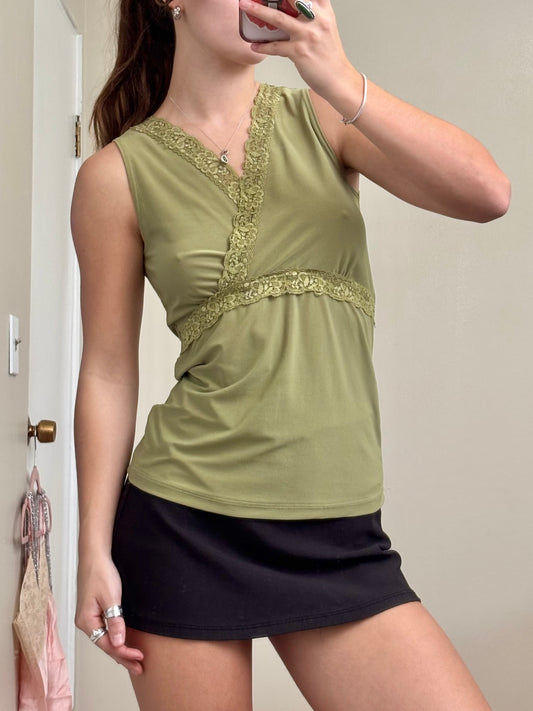 Green Lace Trim 00's Top | Size S