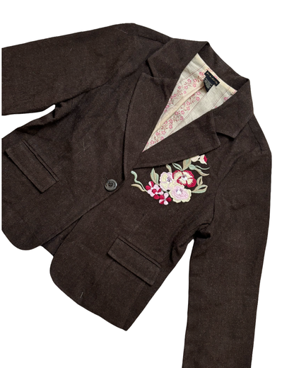 Y2K Brown Flower Blazer | Size L